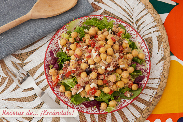 Como hacer ensalada de garbanzos con atun y pimiento rojo