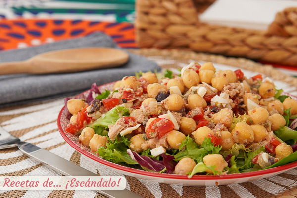 Receta de ensalada de garbanzos con atun y pimiento rojo